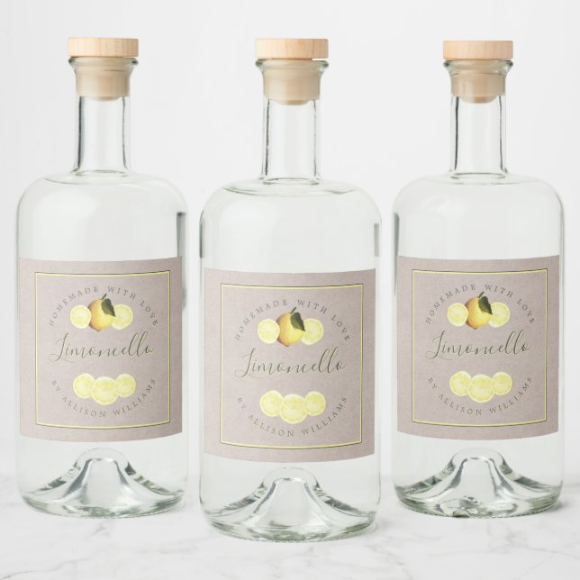 Custom Homemade Limoncello Kraft Papier Label Alkoholflaschenetikett (Flaschen)