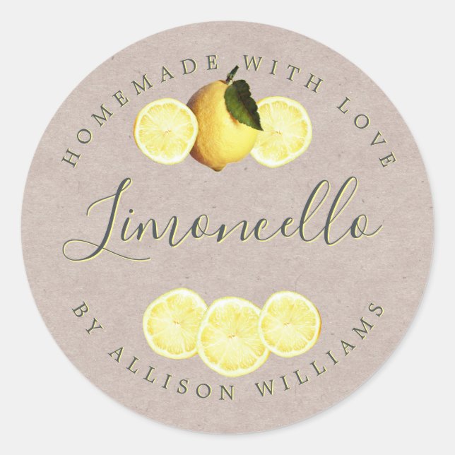 Custom Homemade Limoncello Kraft Papier Label Runder Aufkleber (Vorderseite)