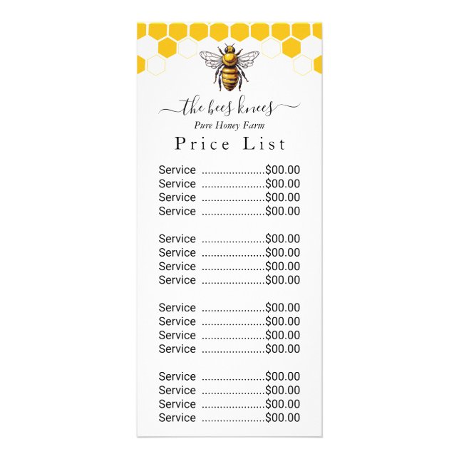 Custom Honey Price List Rack Card - Modern Minimal Werbekarte (Vorne)