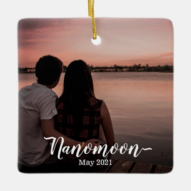 Custom Honeymoon Nanomoon Minimoon Foto Souvenir Keramikornament (Vorderseite)
