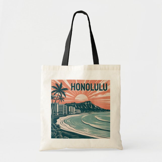 Custom Honolulu Waikiki Diamond Head Retro Travel Tragetasche (Vorne)