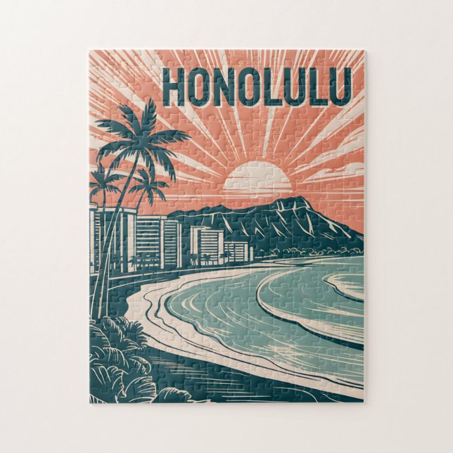 Custom Honolulu Waikiki Travel Sehenswürdigkeit Re Puzzle (Vertikal)