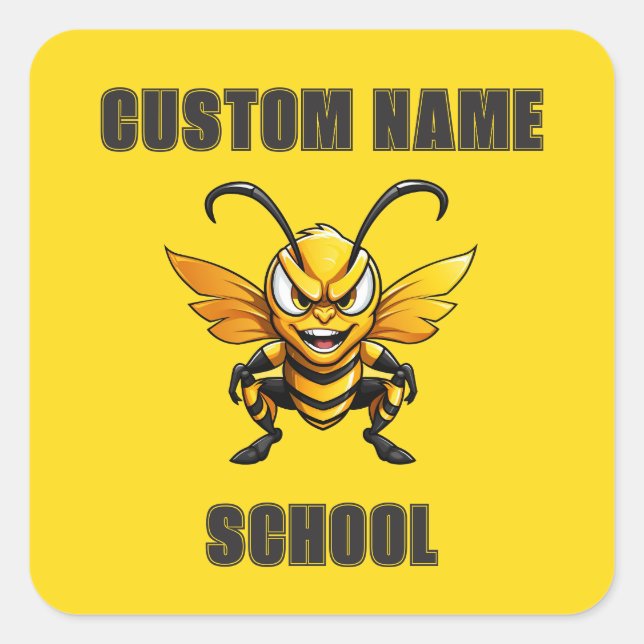 CUSTOM Hornets Bees Mascot | Gelb - Teamschule Quadratischer Aufkleber (Vorderseite)