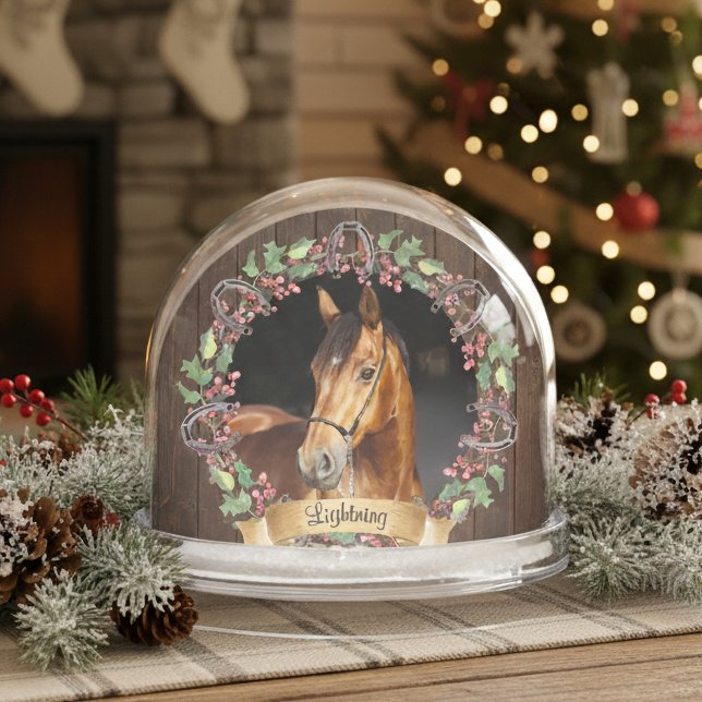 Custom Horse Photo Rustic Christmas Schneekugeln (Von Creator hochgeladen)