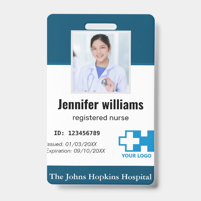 Custom Hospital Employee Logo & Foto blau ID Ausweis (Front)