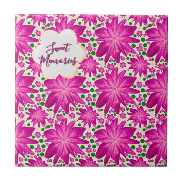 Custom Hot Pink Floral Seamless Pattern  Fliese (Vorderseite)
