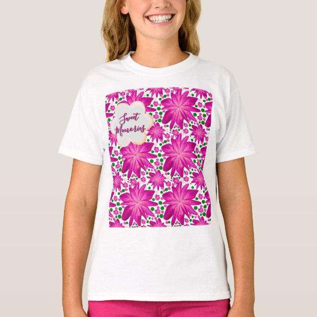 Custom Hot Pink Floral Seamless Pattern  T-Shirt (Vorderseite)