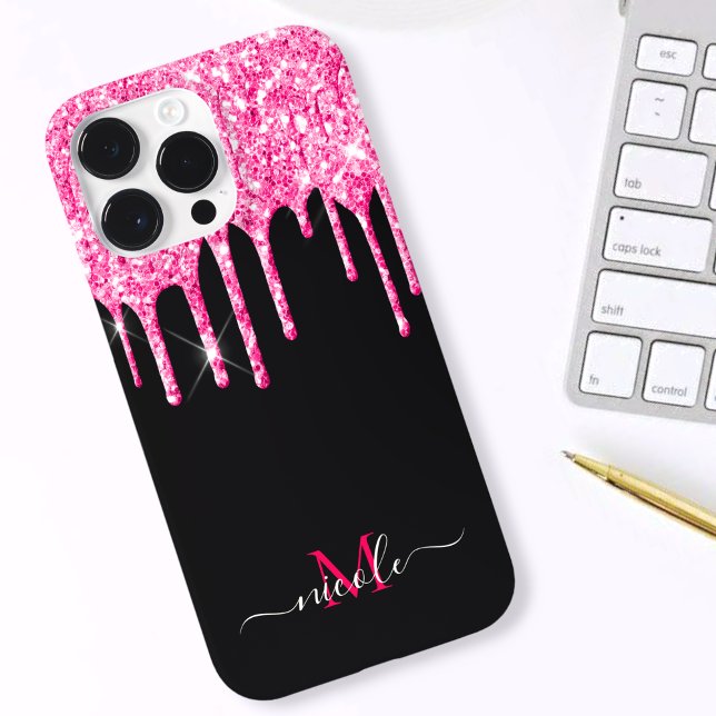 Custom Hot Pink Glitzer Black Budget iPhone Case (Von Creator hochgeladen)