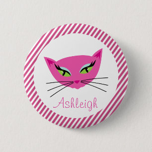 Custom Hot Pink Kitty mit Streifen Button