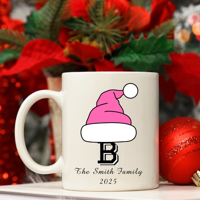 Custom Hot Pink Monogram Family Weihnachten Kaffeetasse (Custom Hot Pink Monogram Family Christmas Coffee Mug
)