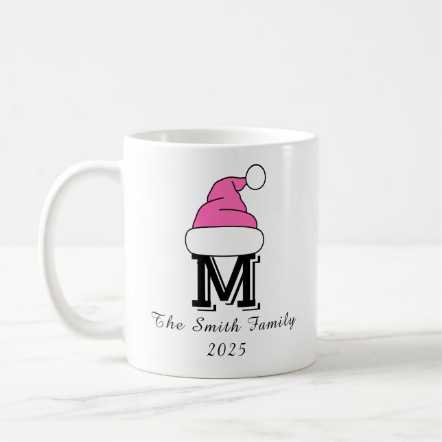 Custom Hot Pink Monogram Family Weihnachten Kaffeetasse (Links)