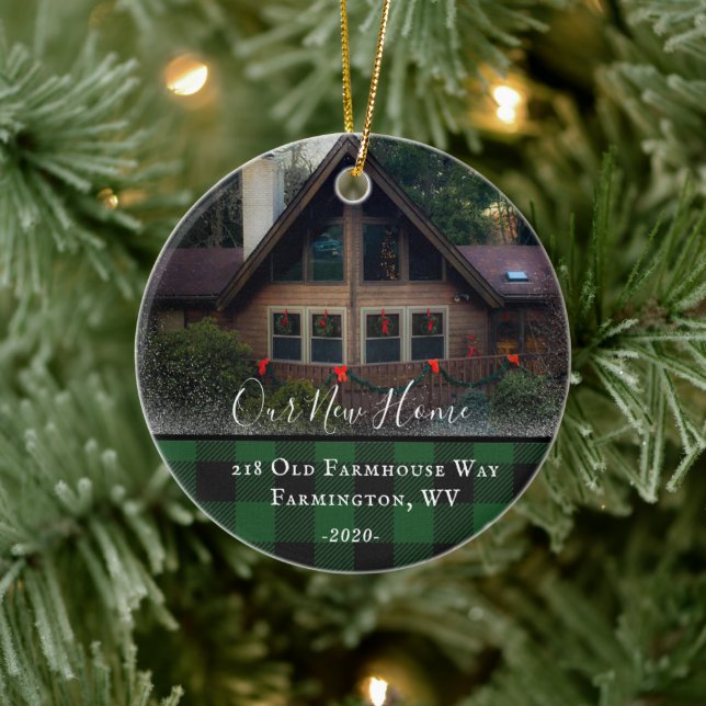 Custom House Foto First Xmas neue Zuhause Familien Keramik Ornament (Baum)