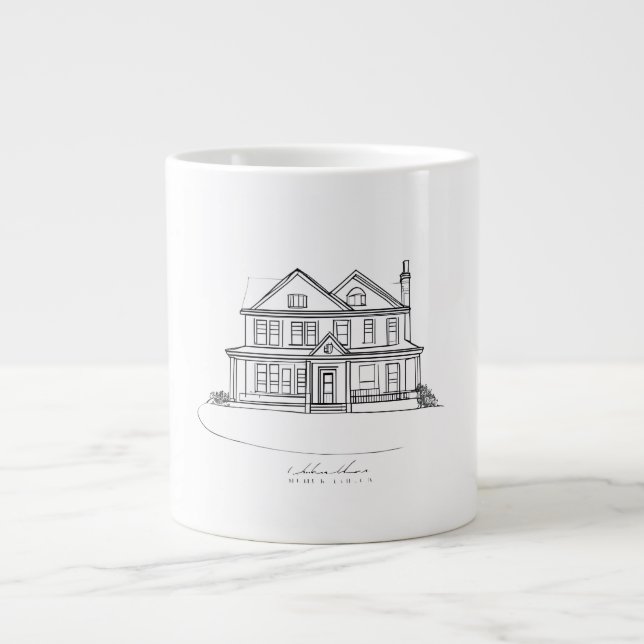 Custom House Illustration Minimalist Line Art Home Jumbo-Tasse (Vorderseite)