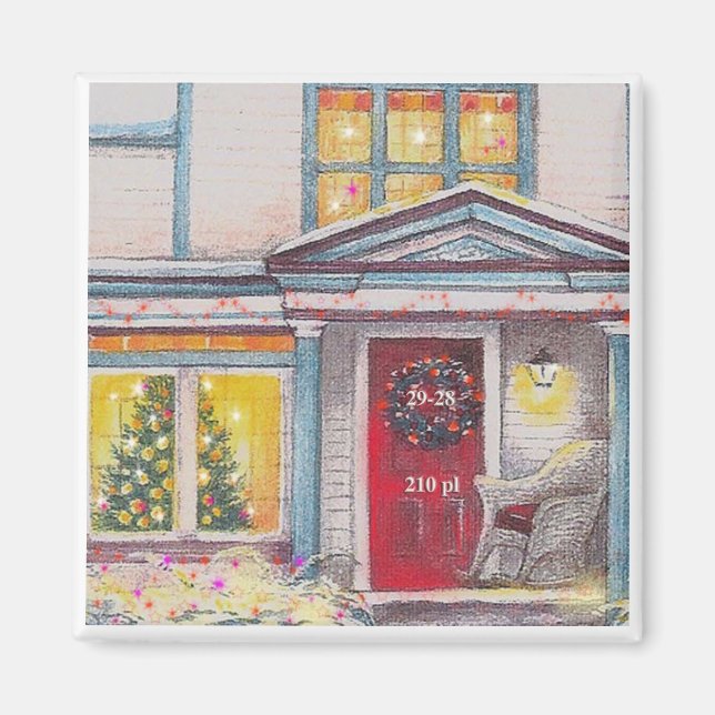 Custom House Number Christmas Hütte Magnet (Vorne)