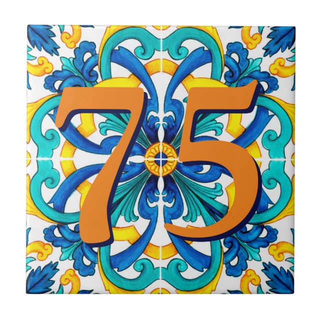 Custom House Number floral Sizilien Keramik Tile Fliese (Vorderseite)