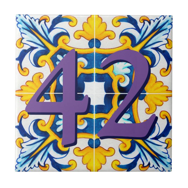 Custom House Number floral Sizilien Keramik Tile Fliese (Vorderseite)