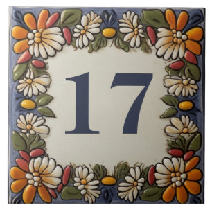 Custom House Number Plate Sign Vintage Floral Fliese