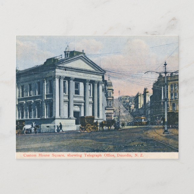 Custom House Square, Neuseeland Vintage Postkarte (Vorderseite)