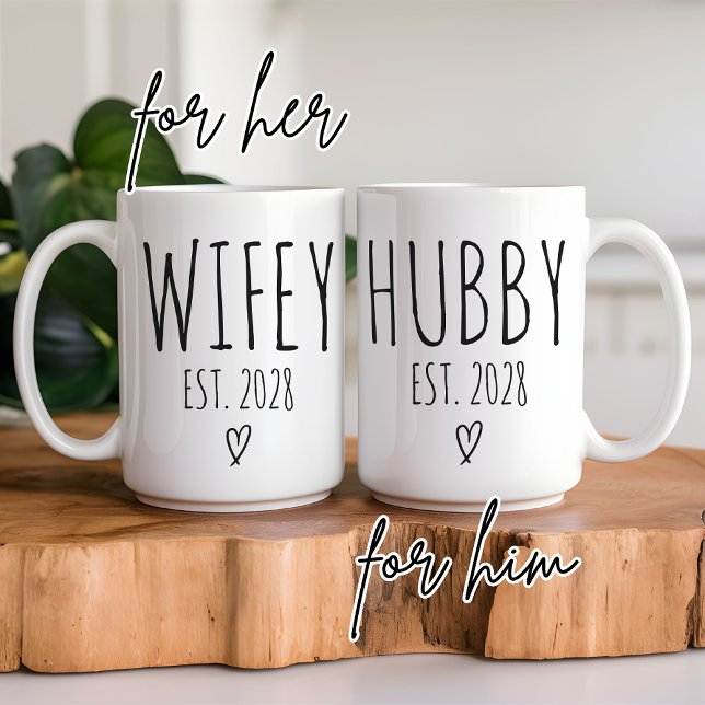 Custom Hubby & Wifey Tasse, Hochzeitsgeschenk für  Kaffeetasse (custom wedding gift, bride and groom gift, engagement present, wedding keepsake mug, his and her mug)