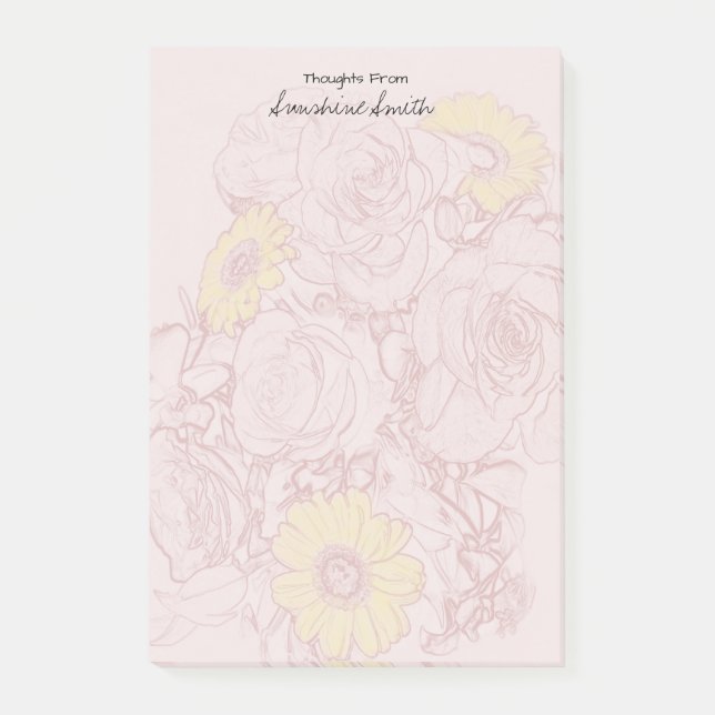 Custom Hübsch Daisy Rose umrissen Bouquet Post-it Klebezettel (Vorderseite)