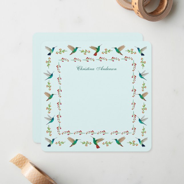 Custom Hummingbird Border Mitteilungskarte (Vorderseite/Rückseite Beispiel)