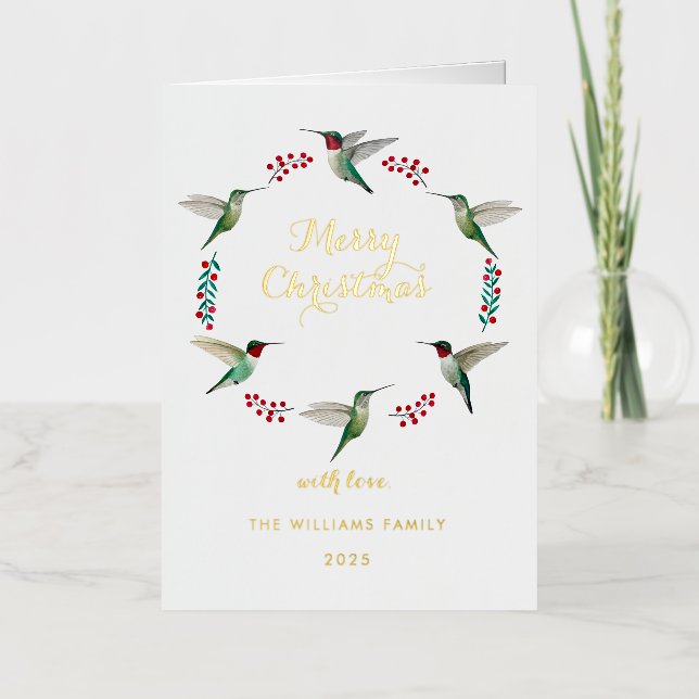 Custom Hummingbird Christmas Foil Holiday Card (Vorderseite)