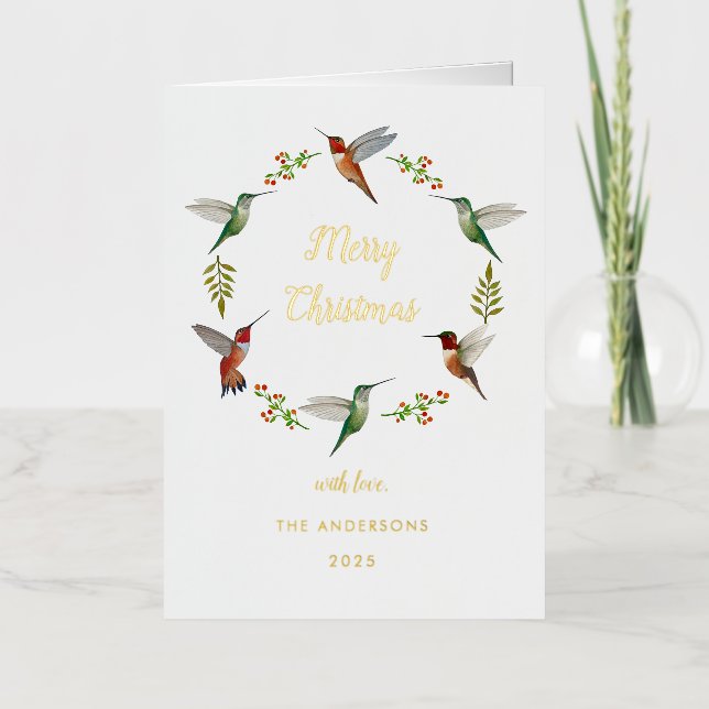 Custom Hummingbird Christmas Foil Holiday Card (Vorderseite)