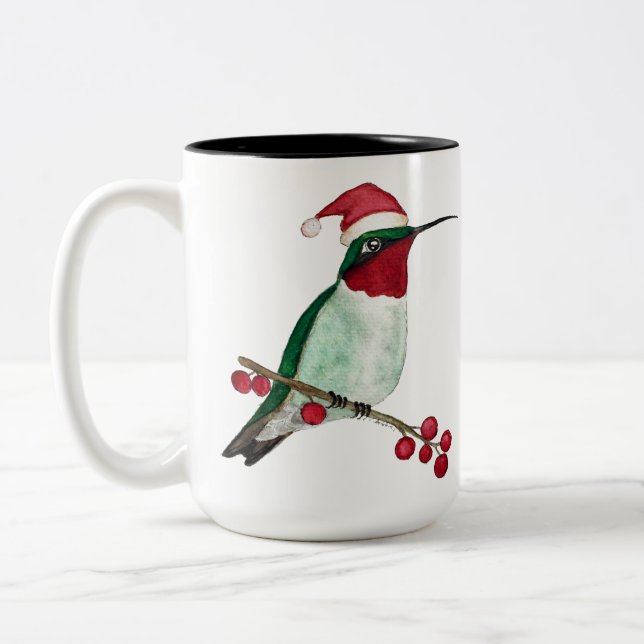 Custom Hummingbird Frohe Weihnachten Zweifarbige Tasse (Links)