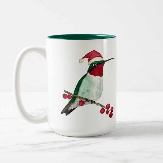 Custom Hummingbird Frohe Weihnachten Zweifarbige Tasse (Links)