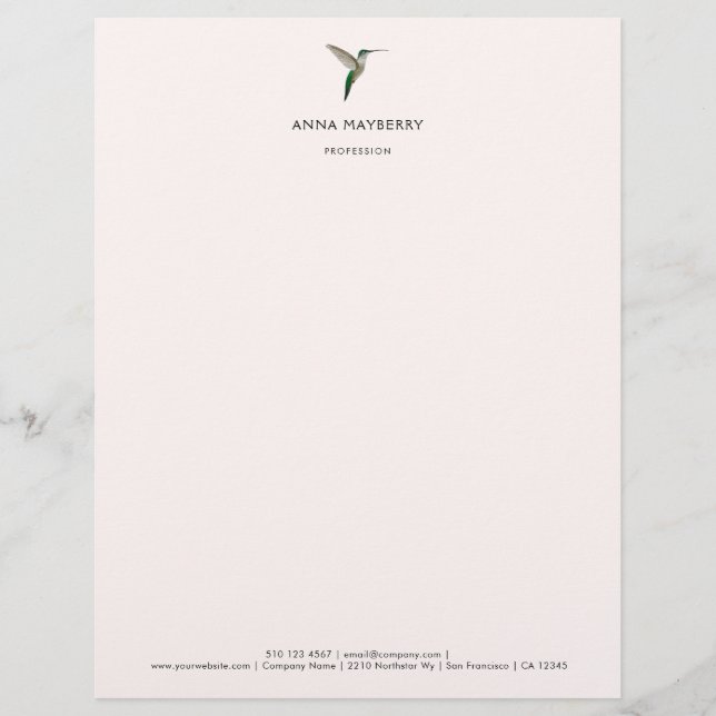 Custom Hummingbird Letterhead Briefbogen (Vorderseite)