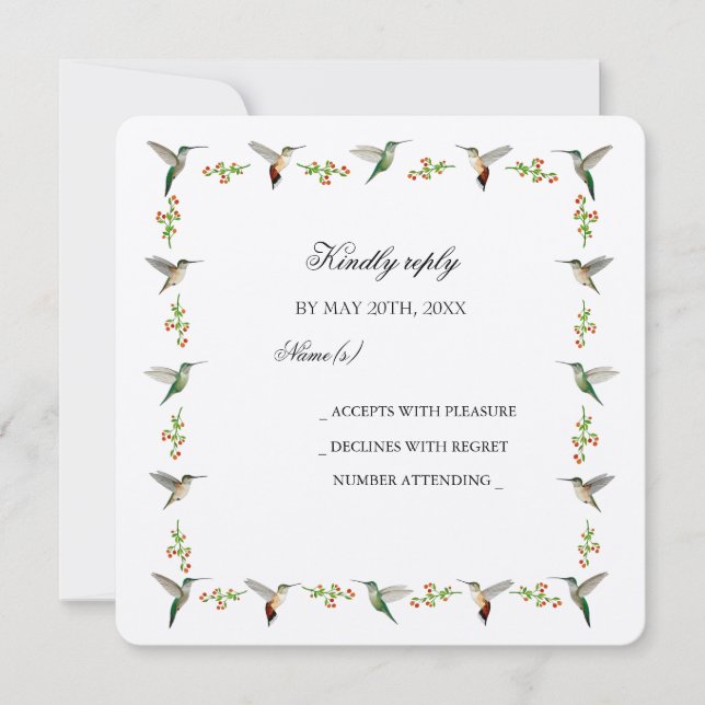 Custom Hummingbird RSVP Card (Vorderseite)