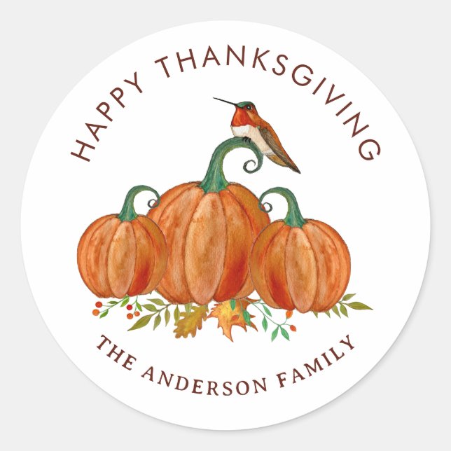 Custom Hummingbird Thanksgiving Runder Aufkleber (Vorderseite)