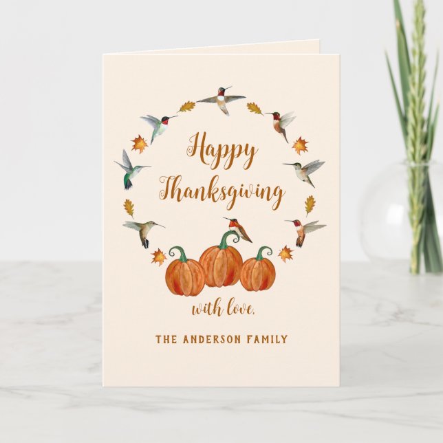 Custom Hummingbirds Happy Thanksgiving Card Feiertagskarte (Vorderseite)