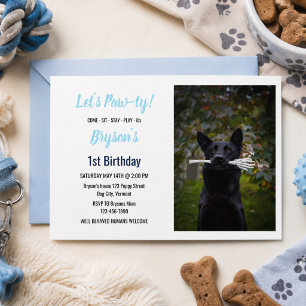 Custom Hund Birthday Blue Paw Print Puppy Pet Einladung