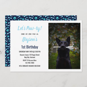 Custom Hund Birthday Blue Paw Print Puppy Pet Einladung