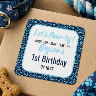 Custom Hund Birthday Blue Paw Print Puppy Pet Quadratischer Aufkleber