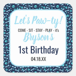 Custom Hund Birthday Blue Paw Print Puppy Pet Quadratischer Aufkleber