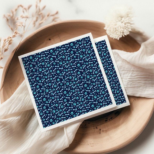 Custom Hund Birthday Blue Paw Print Puppy Pet Serviette (Von Creator hochgeladen)