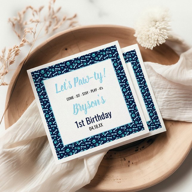 Custom Hund Birthday Blue Paw Print Puppy Pet Serviette (Von Creator hochgeladen)