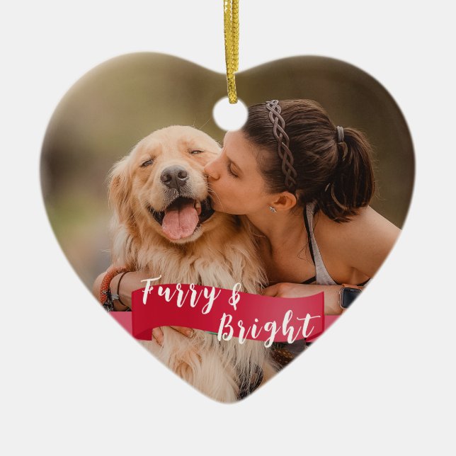 Custom Hund Foto 2-seitig Happy Pawlidays Red Keramik Ornament (Vorne)