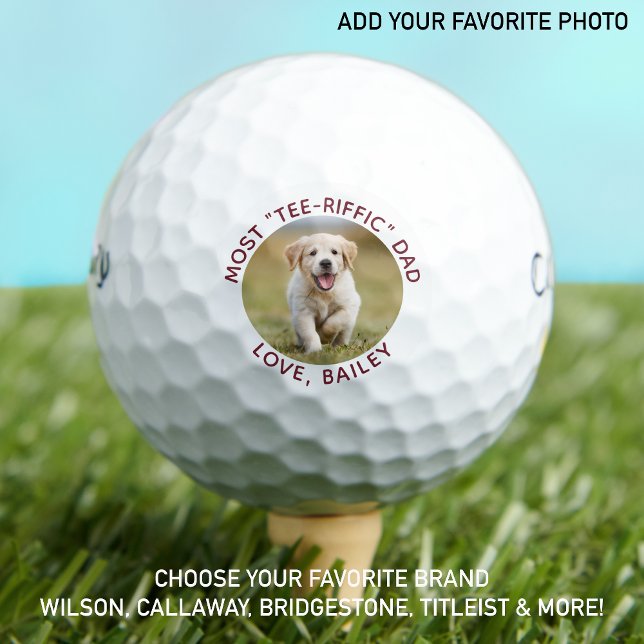 Custom Hund Foto Bester Vater je Red White Golfball (Von Creator hochgeladen)