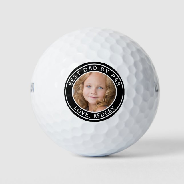 Custom Hund Foto Bester Vater Par Schwarz-weiß Gol Golfball (Vorderseite)