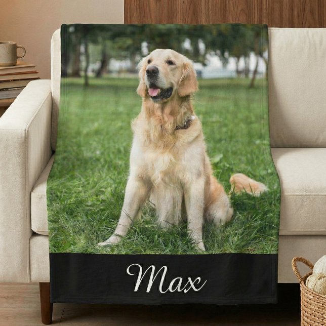 Custom Hund Foto Fleece Blanket (pet dog photo fleece blanket with custom name in script)