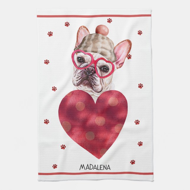 Custom Hund Lover Valentine Geschenk Französischer Geschirrtuch (Vertikal)
