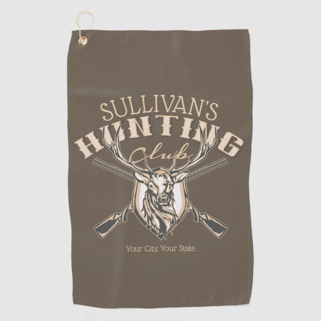 Custom Hunter NAME Deer Trophy Rifjagd Club Golfhandtuch (Vorderseite)
