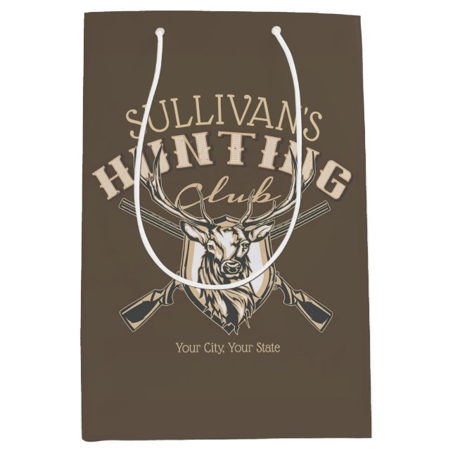 Custom Hunter NAME Deer Trophy Rifjagd Club Mittlere Geschenktüte (Vorderseite)