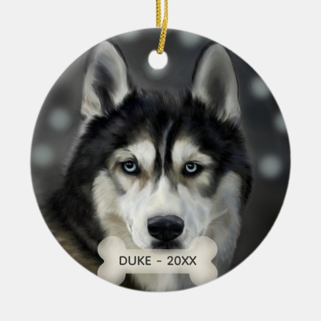 Custom Husky Hund Foto Keramik Ornament (Vorne)
