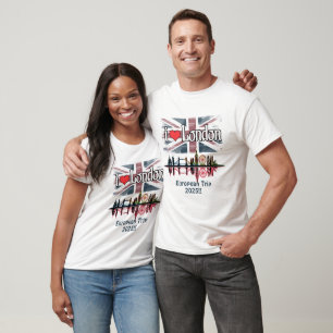 Custom I Liebe London Skyline Union Jack Souvenir T-Shirt