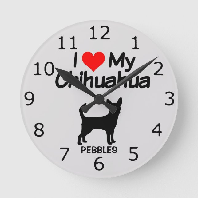 CUSTOM I Liebe Mein Chihuahua Hund Runde Wanduhr (Vorderseite)