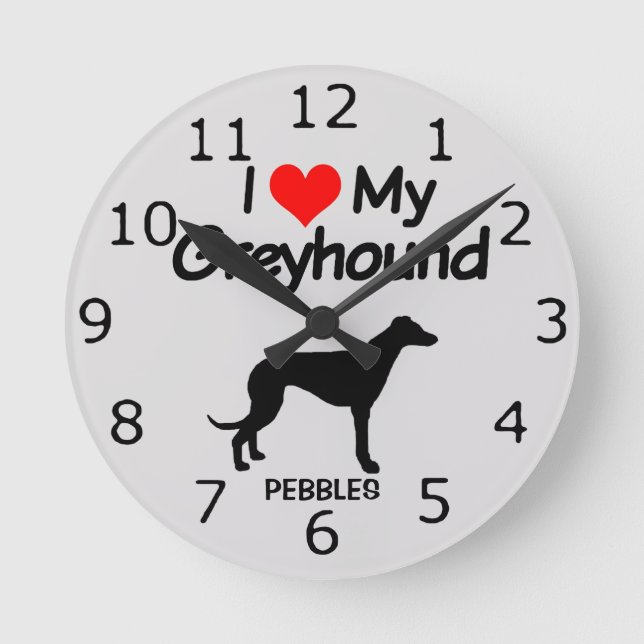 CUSTOM I Liebe Mein Grauhund Runde Wanduhr (Vorderseite)